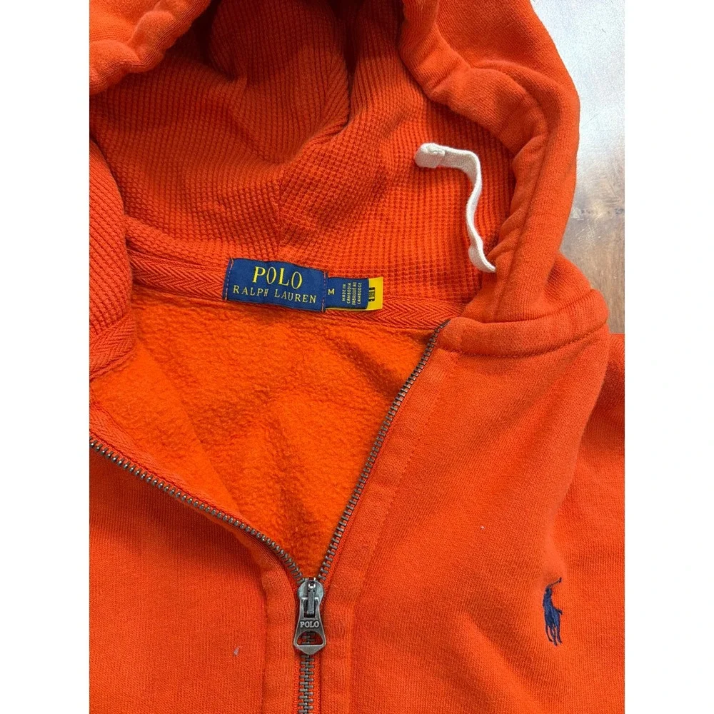 Polo Ralph Lauren Hoodie Mens Orange Full Zip Fleece Pony Logo‎ Medium